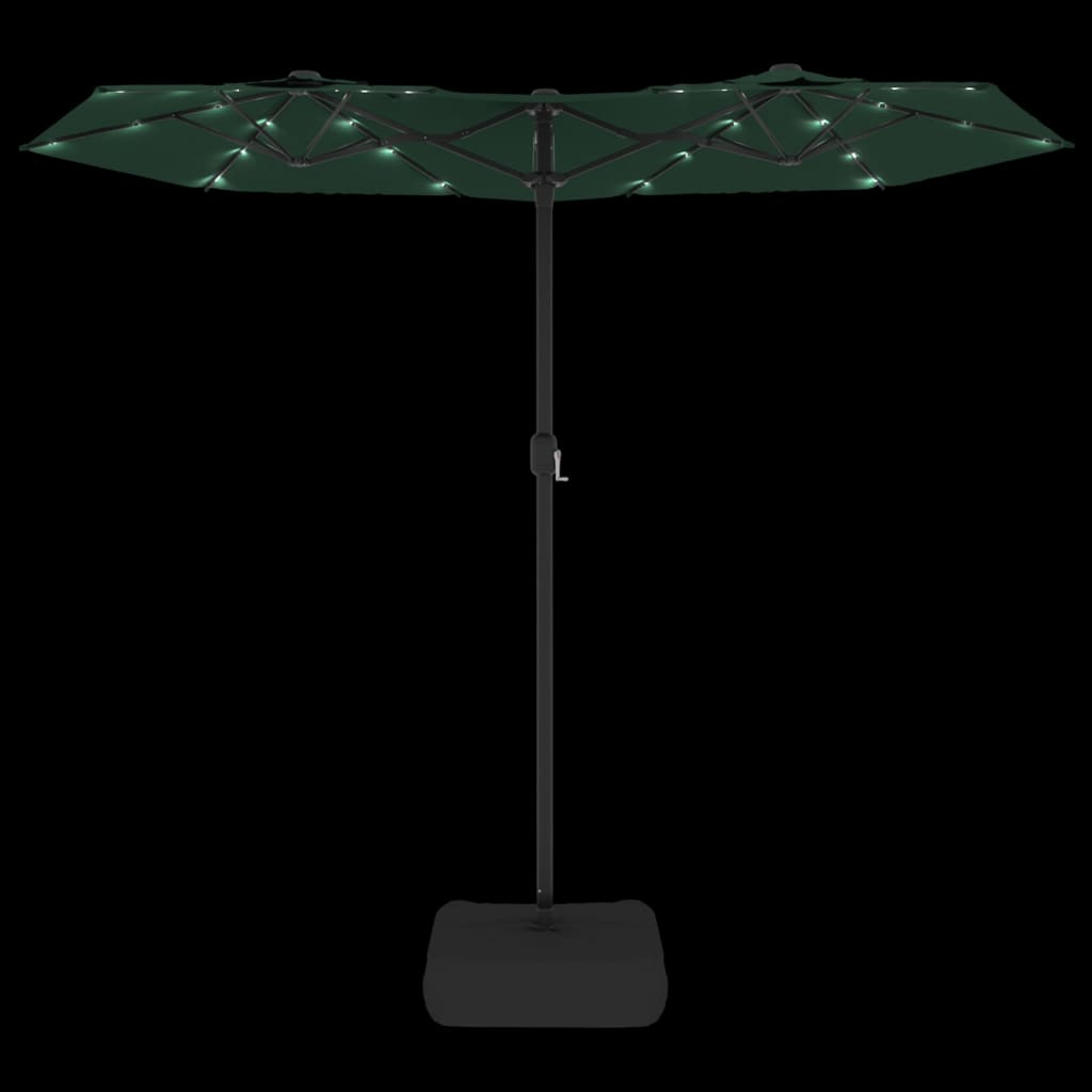 Hageparasoll dobbelt hode med LED grønn 316x145 cm