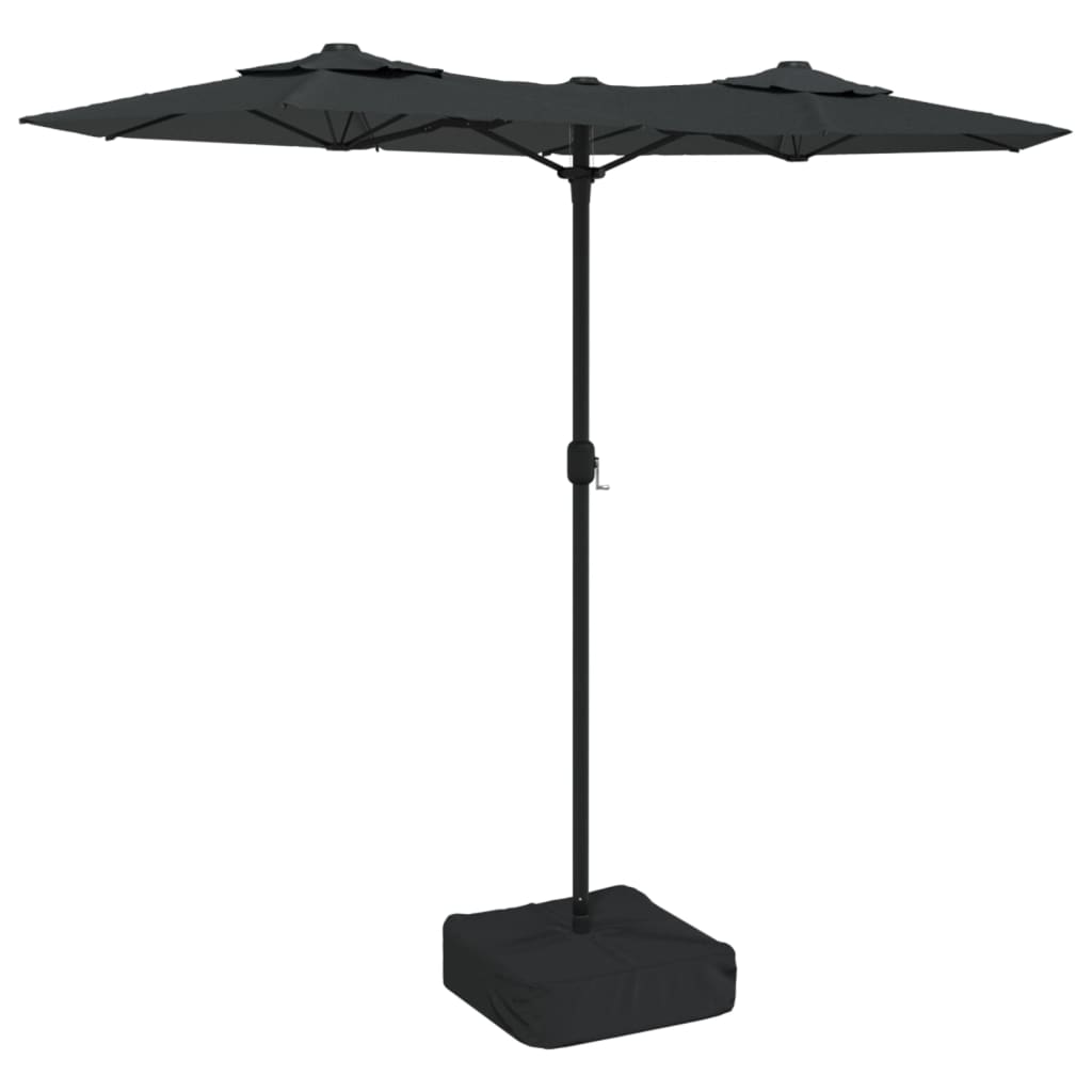 Hageparasoll dobbelt hode med LED antrasitt 316x145 cm