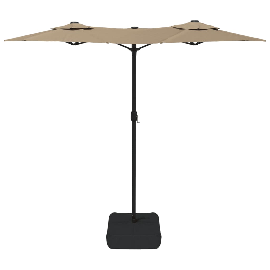 Hageparasoll dobbelt hode med LED gråbrun 316x145 cm