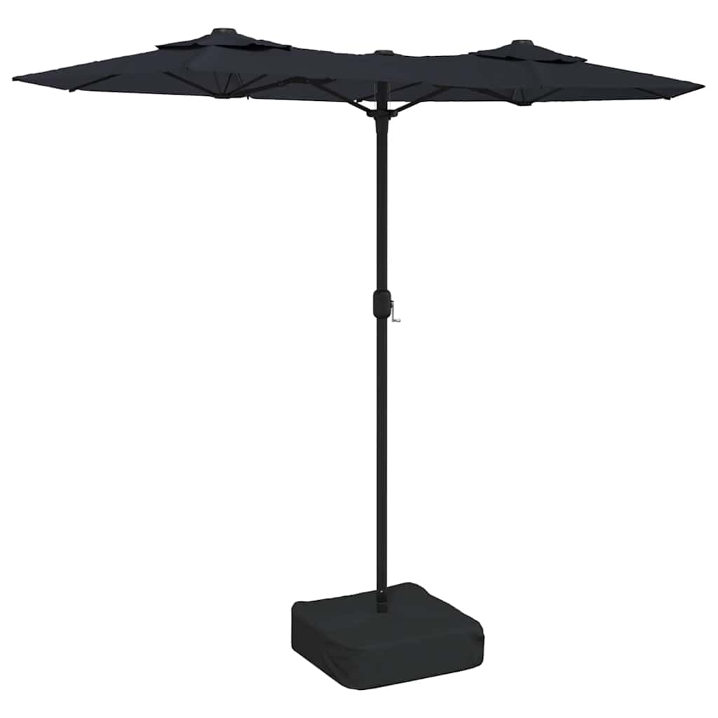 Hageparasoll dobbelt hode med LED svart 316x145 cm