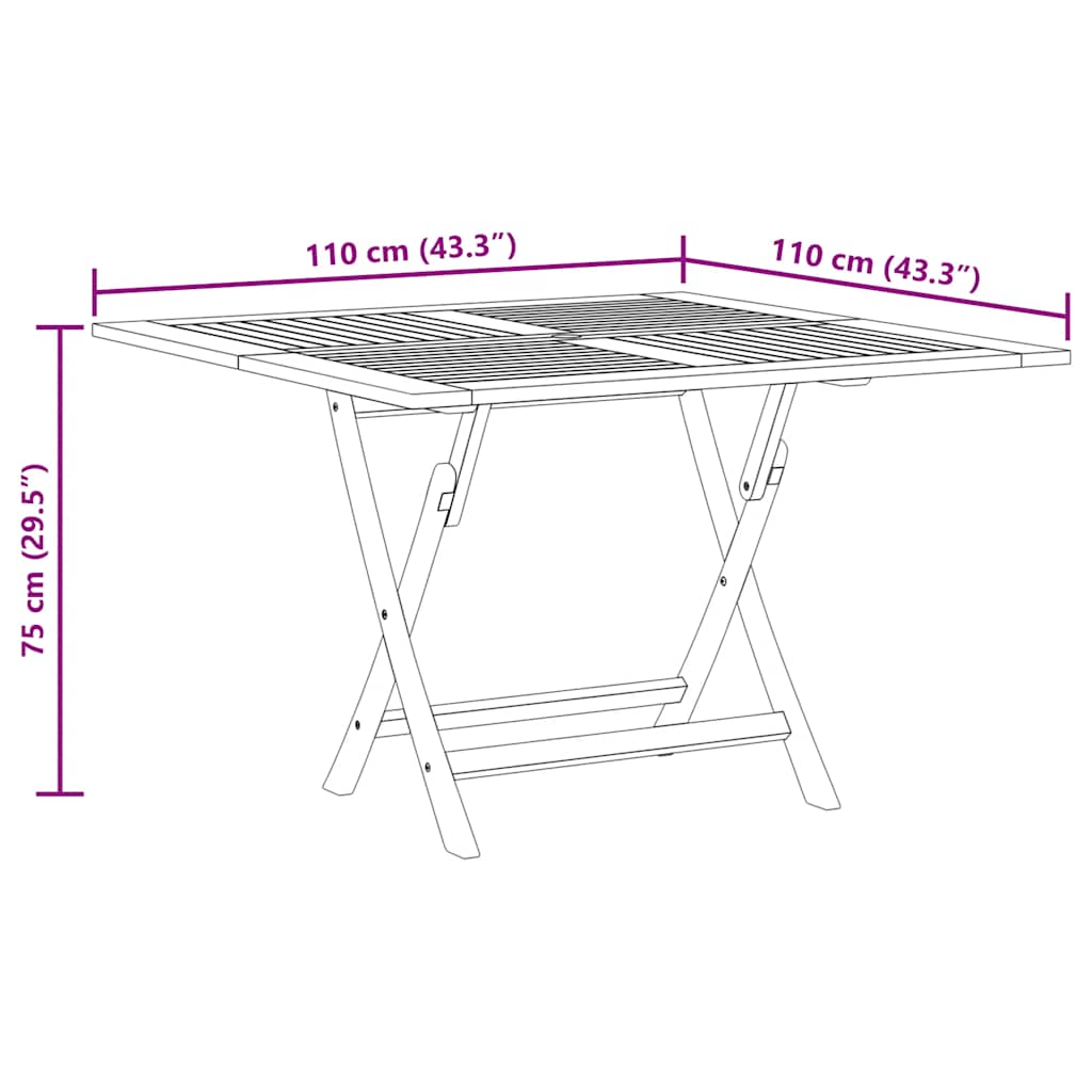 Sammenleggbart hagebord 110x110x75 cm heltre teak