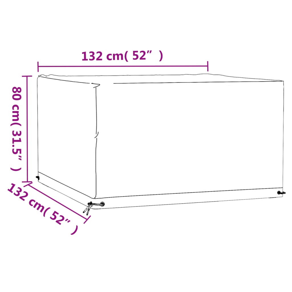 Hagemøbeltrekk 8 maljer 132x132x80 cm firkantet vidaXL