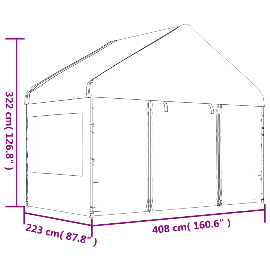 Paviljong med tak hvit 15,61x4,08x3,22 m polyetylen