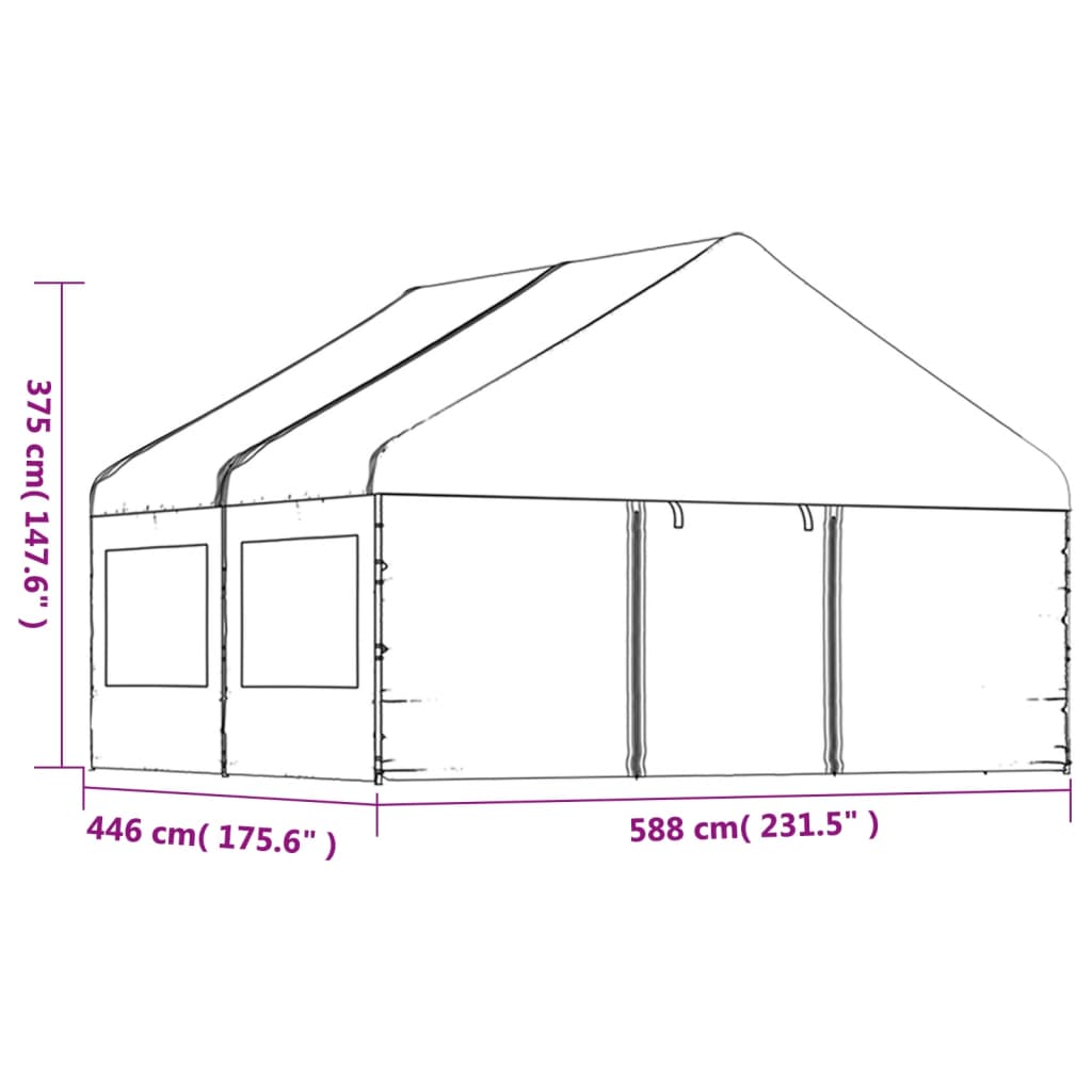 Paviljong med tak hvit 4,46x5,88x3,75 m polyetylen
