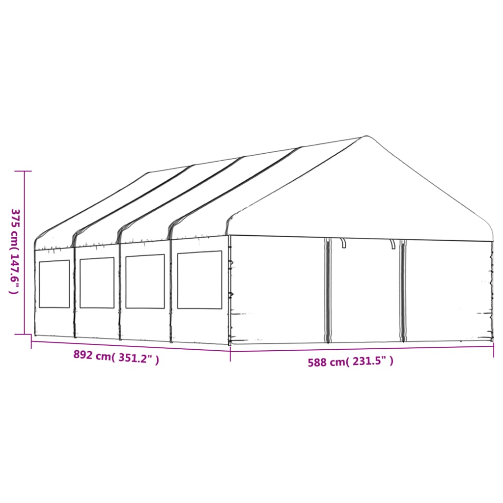 Paviljong med tak hvit 8,92x5,88x3,75 m polyetylen