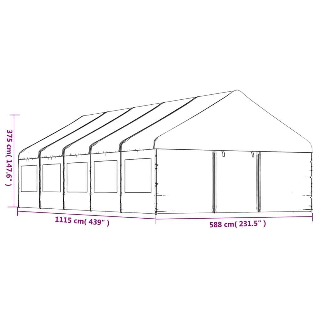 Paviljong med tak hvit 11,15x5,88x3,75 m polyetylen