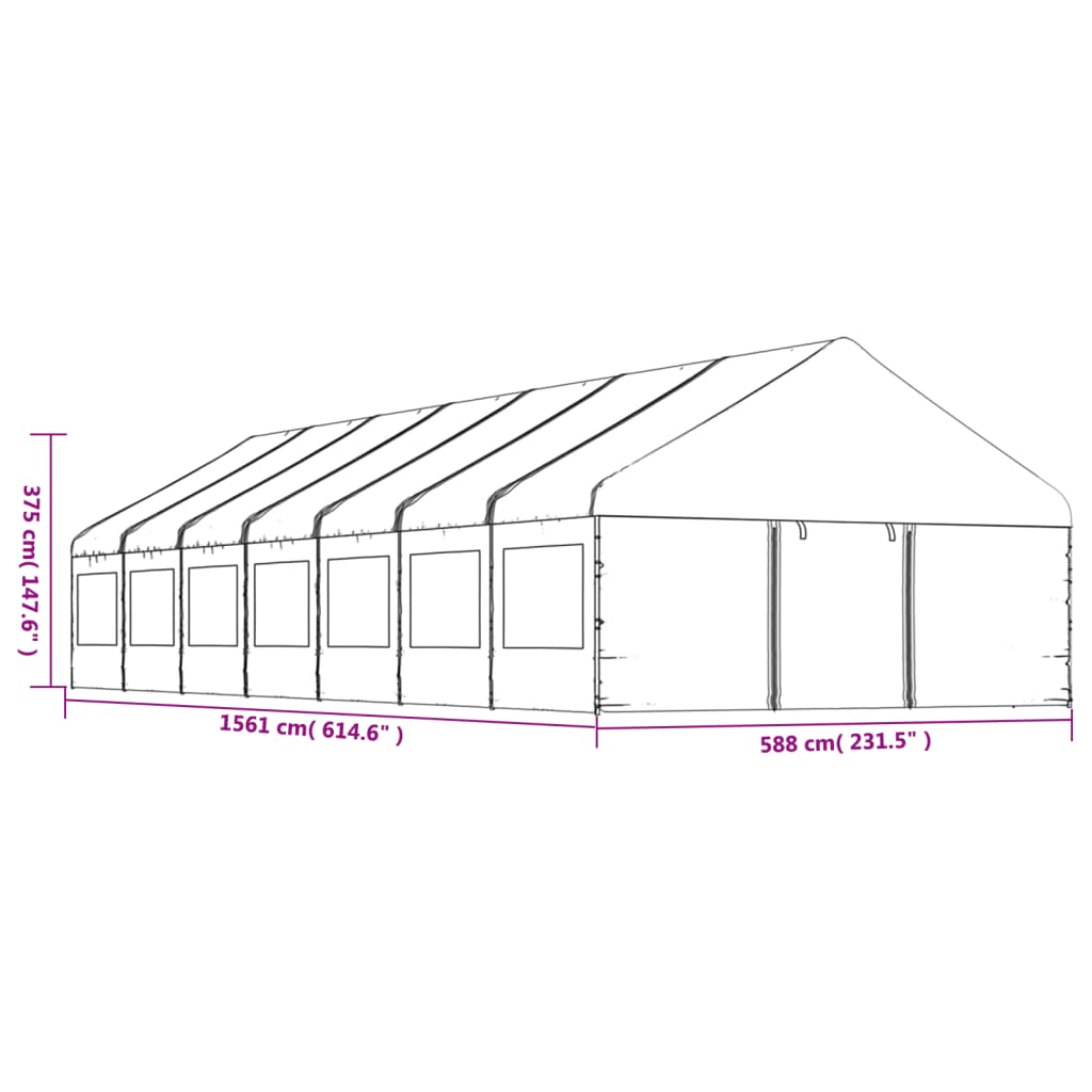 Paviljong med tak hvit 15,61x5,88x3,75 m polyetylen