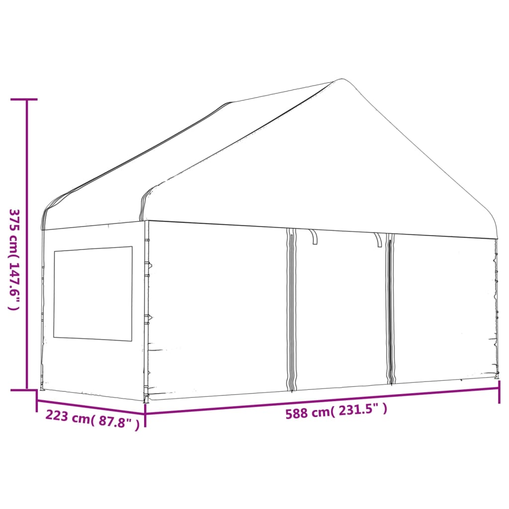Paviljong med tak hvit 17,84x5,88x3,75 m polyetylen