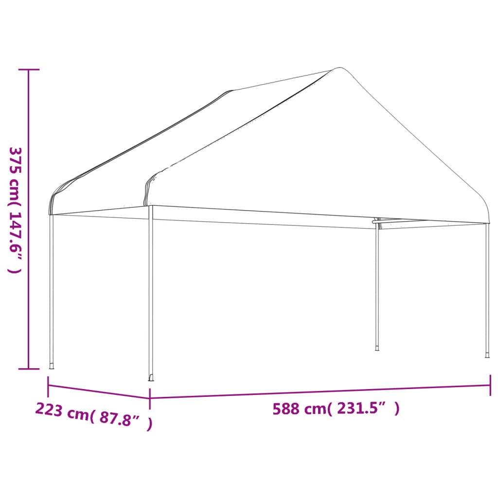 Paviljong med tak hvit 4,46x5,88x3,75 m polyetylen