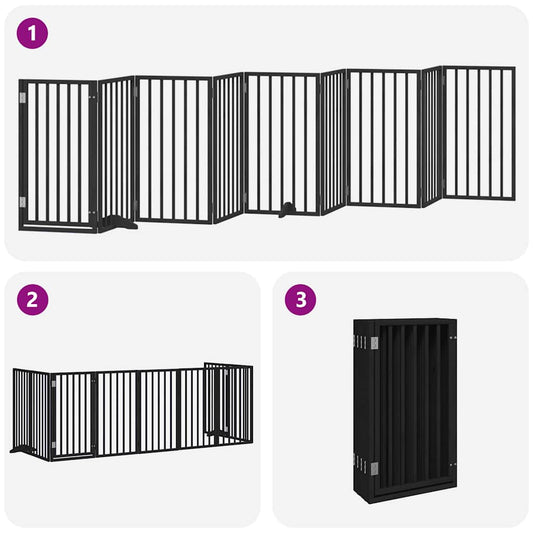 Hundeport sammenleggbar 9 paneler svart 450 cm poppeltre