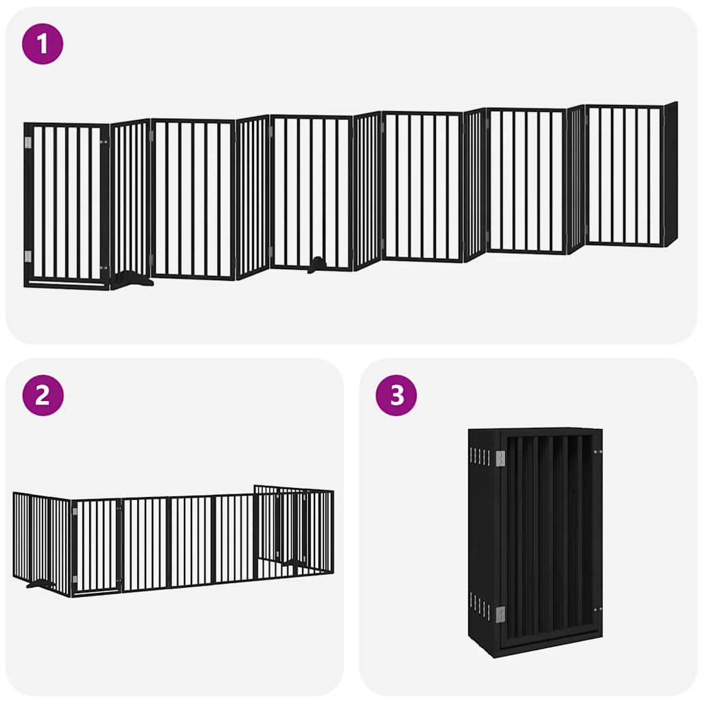 Hundeport sammenleggbar 12 paneler svart 600 cm poppeltre