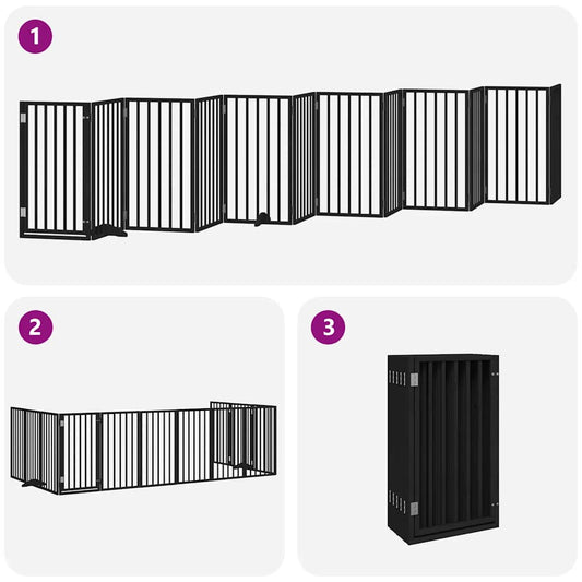 Hundeport sammenleggbar 12 paneler svart 600 cm poppeltre