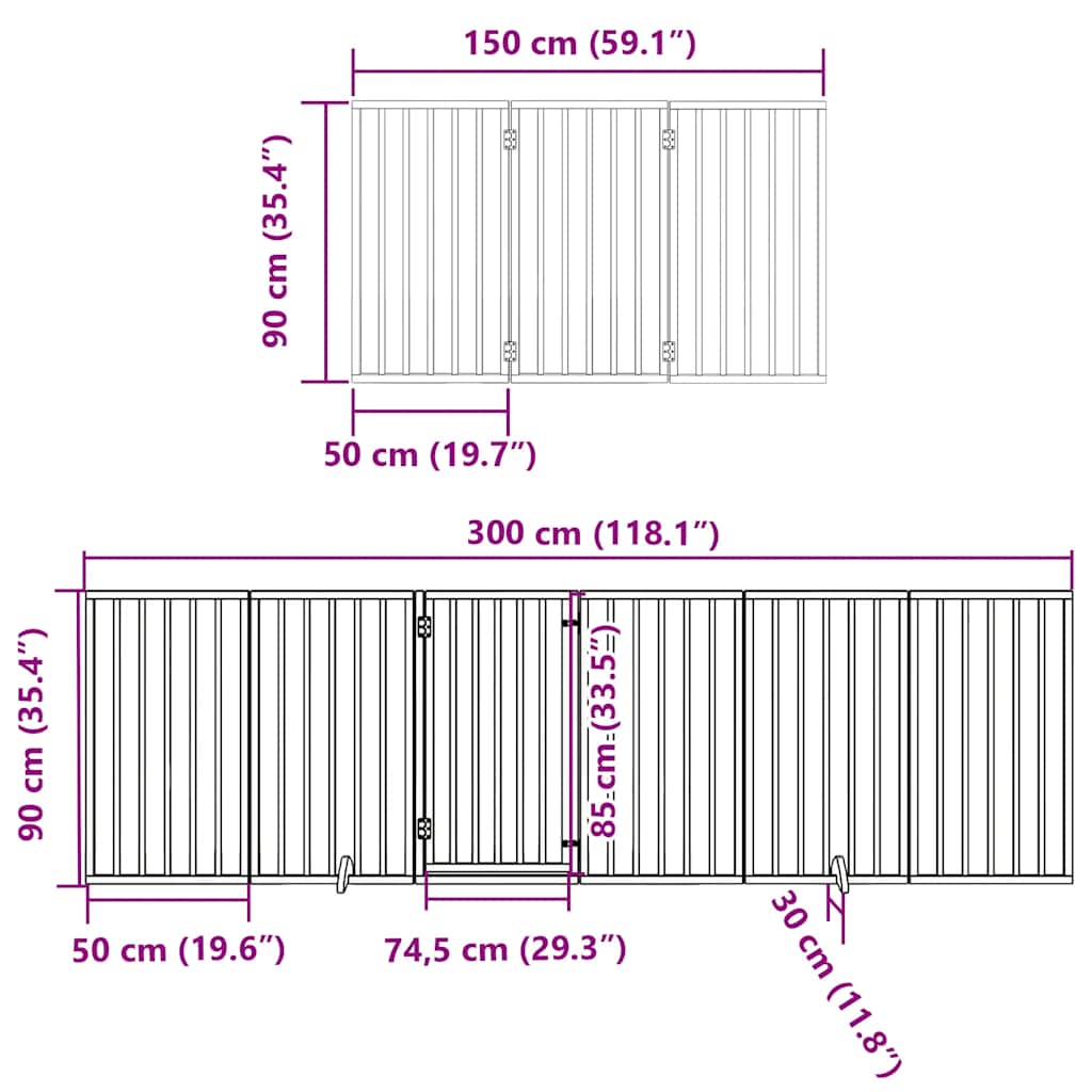 Hundeport sammenleggbar 12 paneler svart 600 cm poppeltre