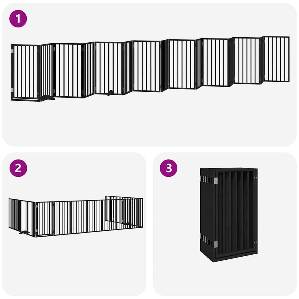 Hundeport sammenleggbar 15 paneler svart 750 cm poppeltre