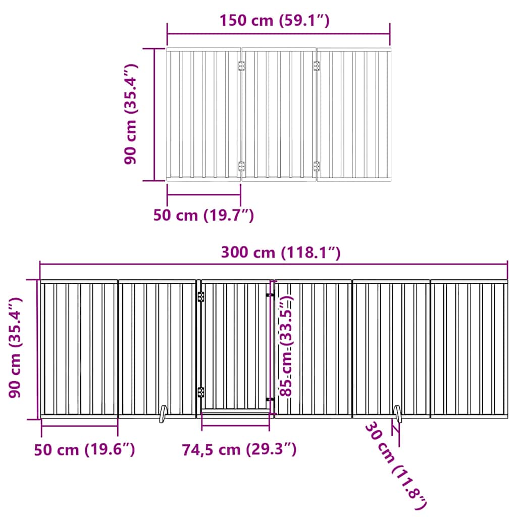 Hundeport sammenleggbar 15 paneler svart 750 cm poppeltre