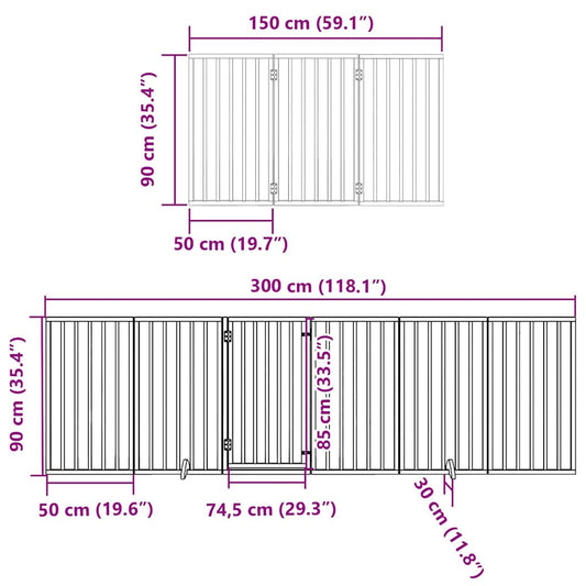 Hundeport sammenleggbar 15 paneler brun 750 cm poppeltre