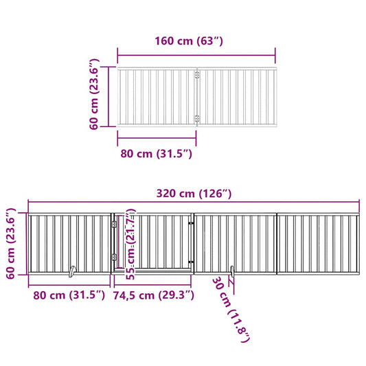 Hundeport sammenleggbar 6 paneler hvit 480 cm poppeltre