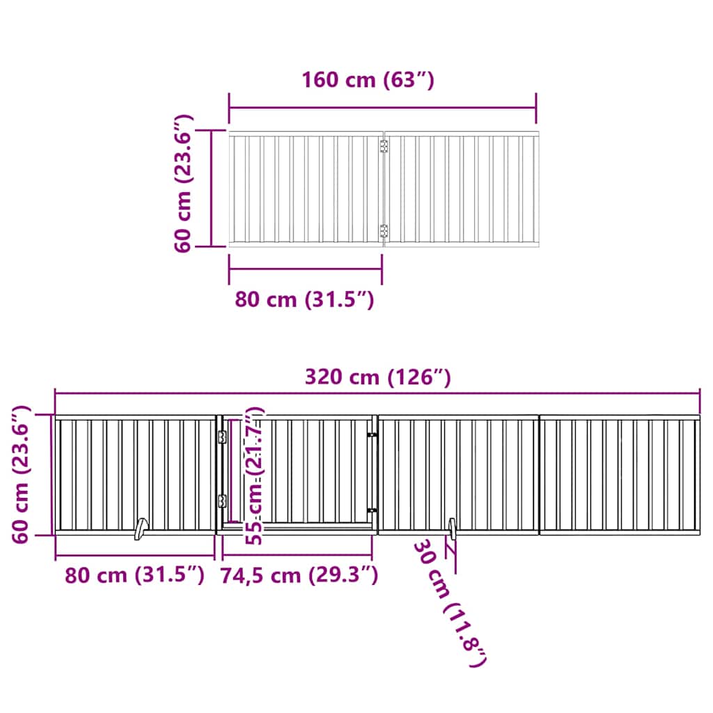 Hundeport sammenleggbar 8 paneler svart 640 cm poppeltre