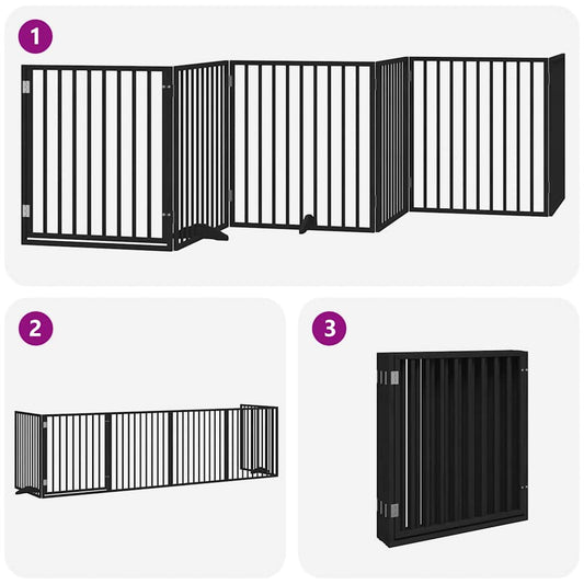 Hundeport sammenleggbar 6 paneler svart 480 cm poppeltre
