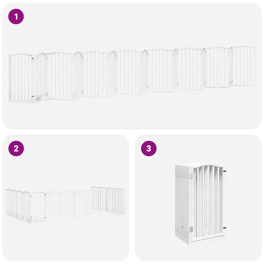 Hundeport sammenleggbar 15 paneler hvit 750 cm poppeltre