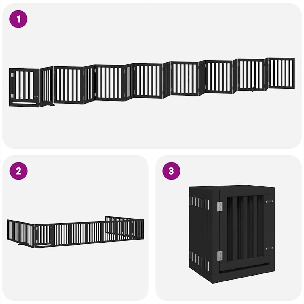 Hundeport sammenleggbar 15 paneler svart 750 cm poppeltre