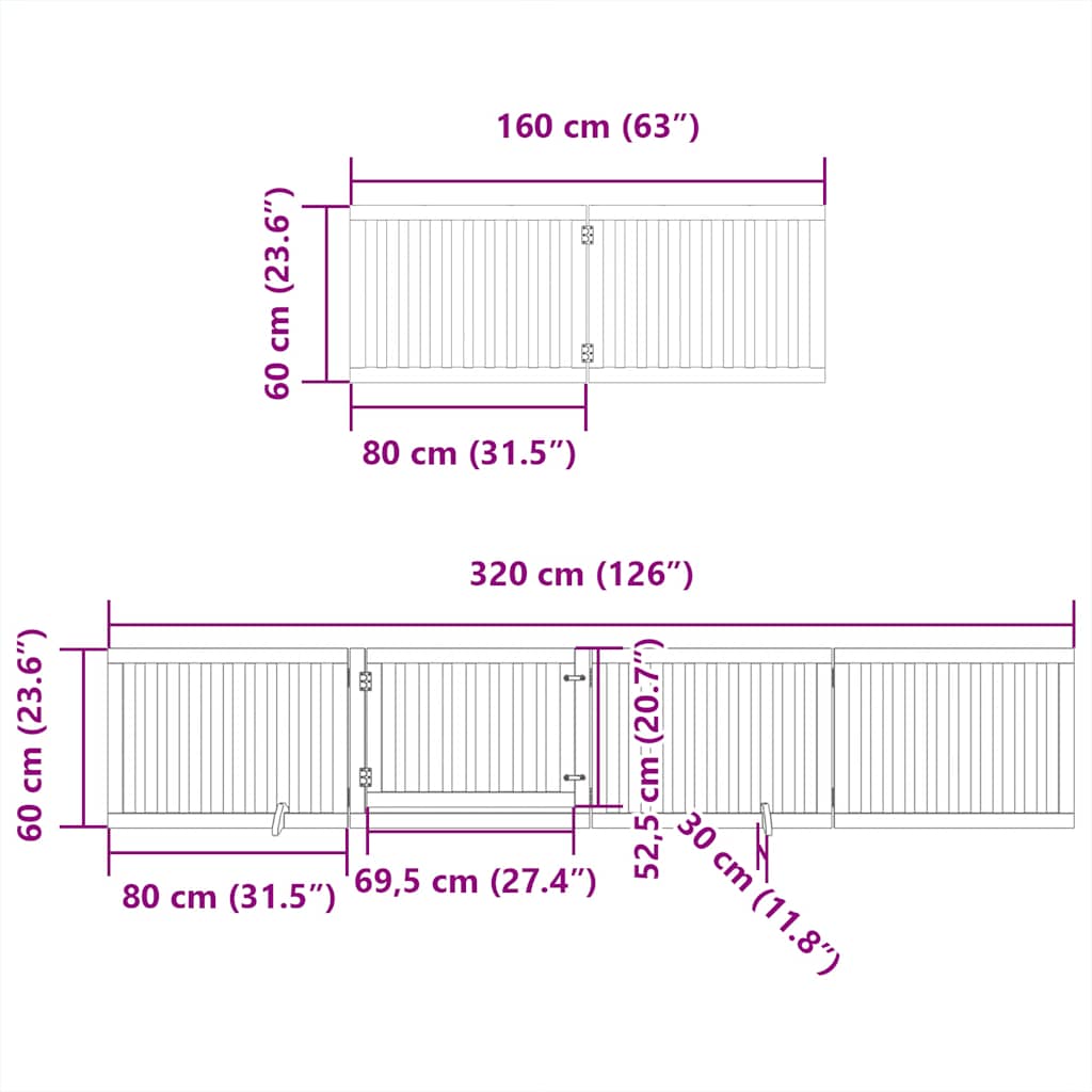 Hundeport sammenleggbar 12 paneler hvit 960 cm poppeltre