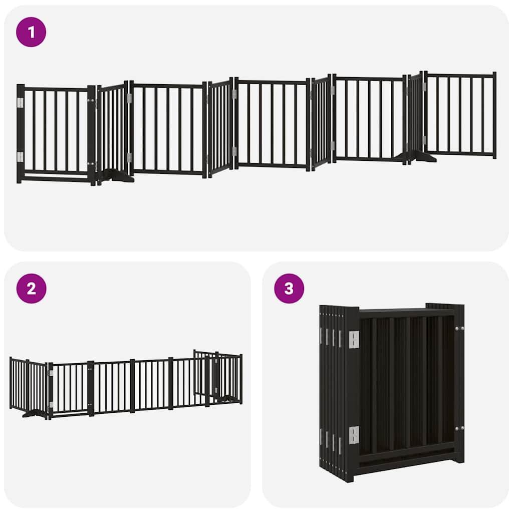 Hundeport sammenleggbar 9 paneler svart 450 cm poppeltre