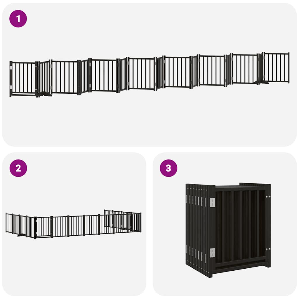 Hundeport sammenleggbar 15 paneler svart 750 cm poppeltre