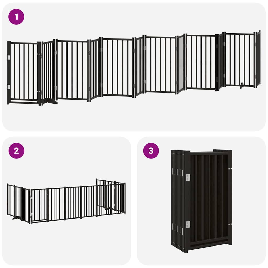 Hundeport sammenleggbar 12 paneler svart 600 cm poppeltre