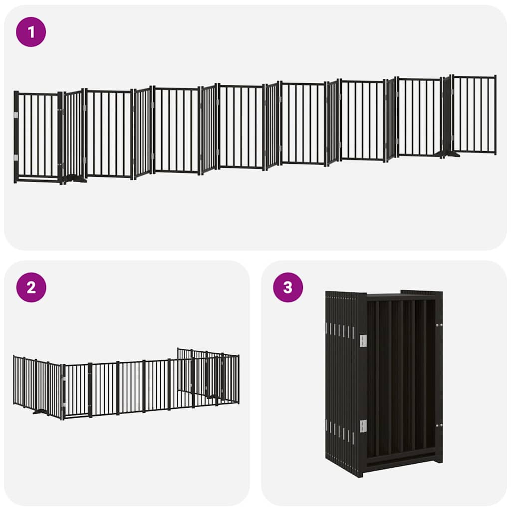 Hundeport sammenleggbar 15 paneler svart 750 cm poppeltre