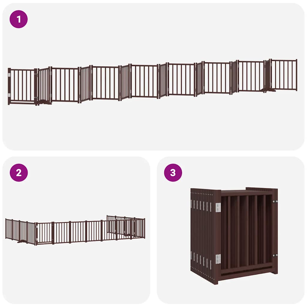 Hundeport sammenleggbar 15 paneler brun 750 cm poppeltre