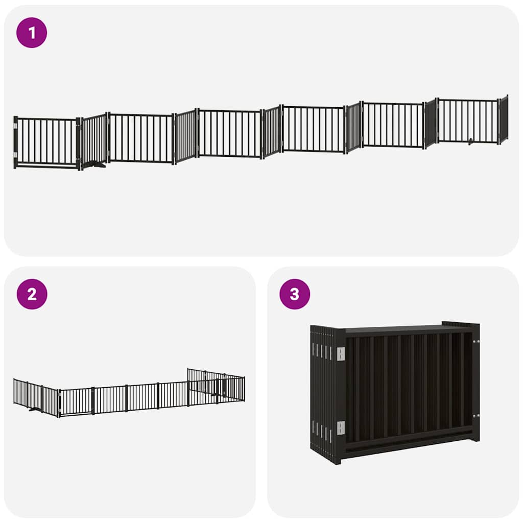 Hundeport sammenleggbar 12 paneler svart 960 cm poppeltre