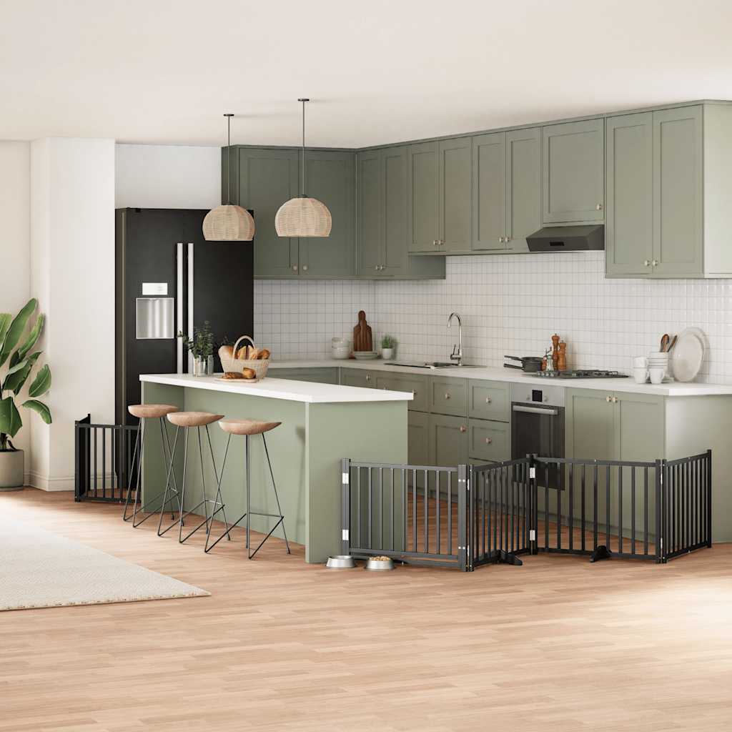 Hundeport sammenleggbar 12 paneler svart 960 cm poppeltre