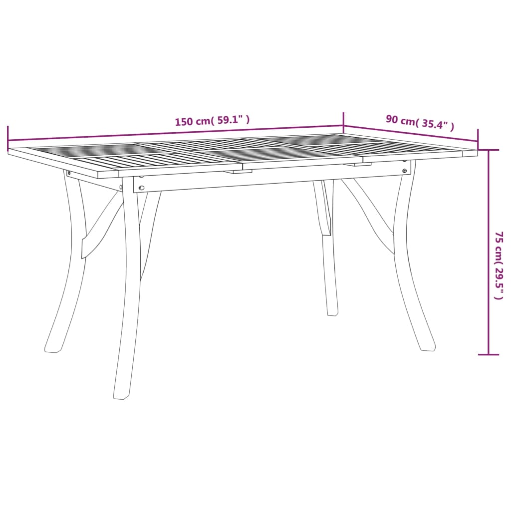 Hagebord 150x90x75 cm heltre akasie