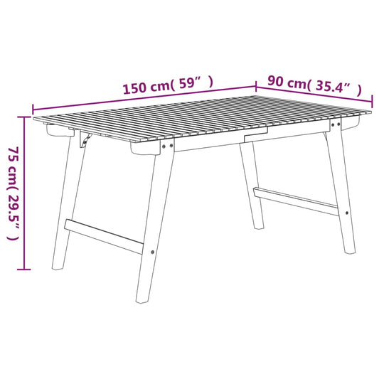 Hagebord 150x90x75 cm heltre akasie
