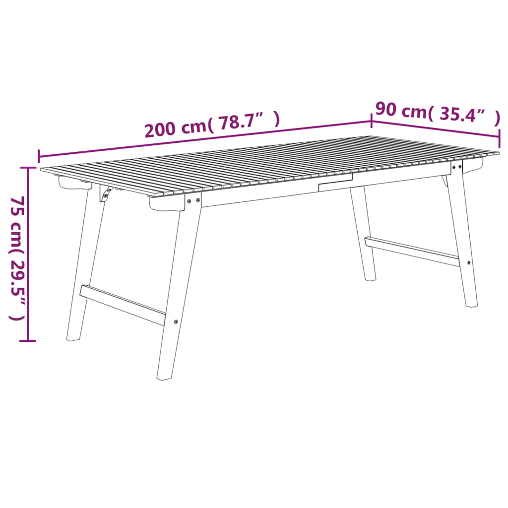 Hagebord 200x90x75 cm heltre akasie