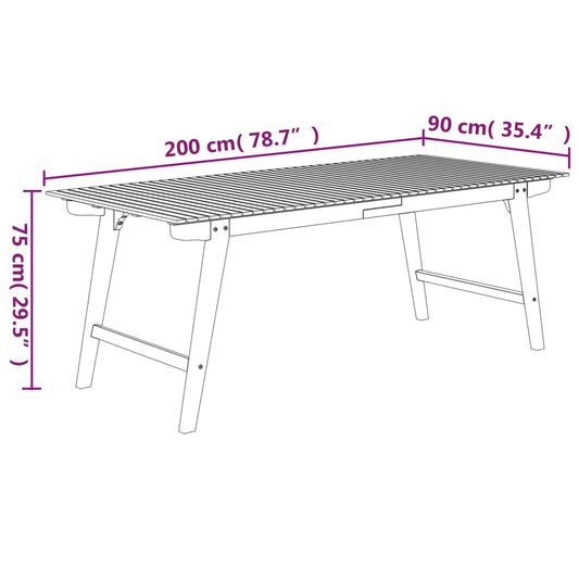 Hagebord 200x90x75 cm heltre akasie