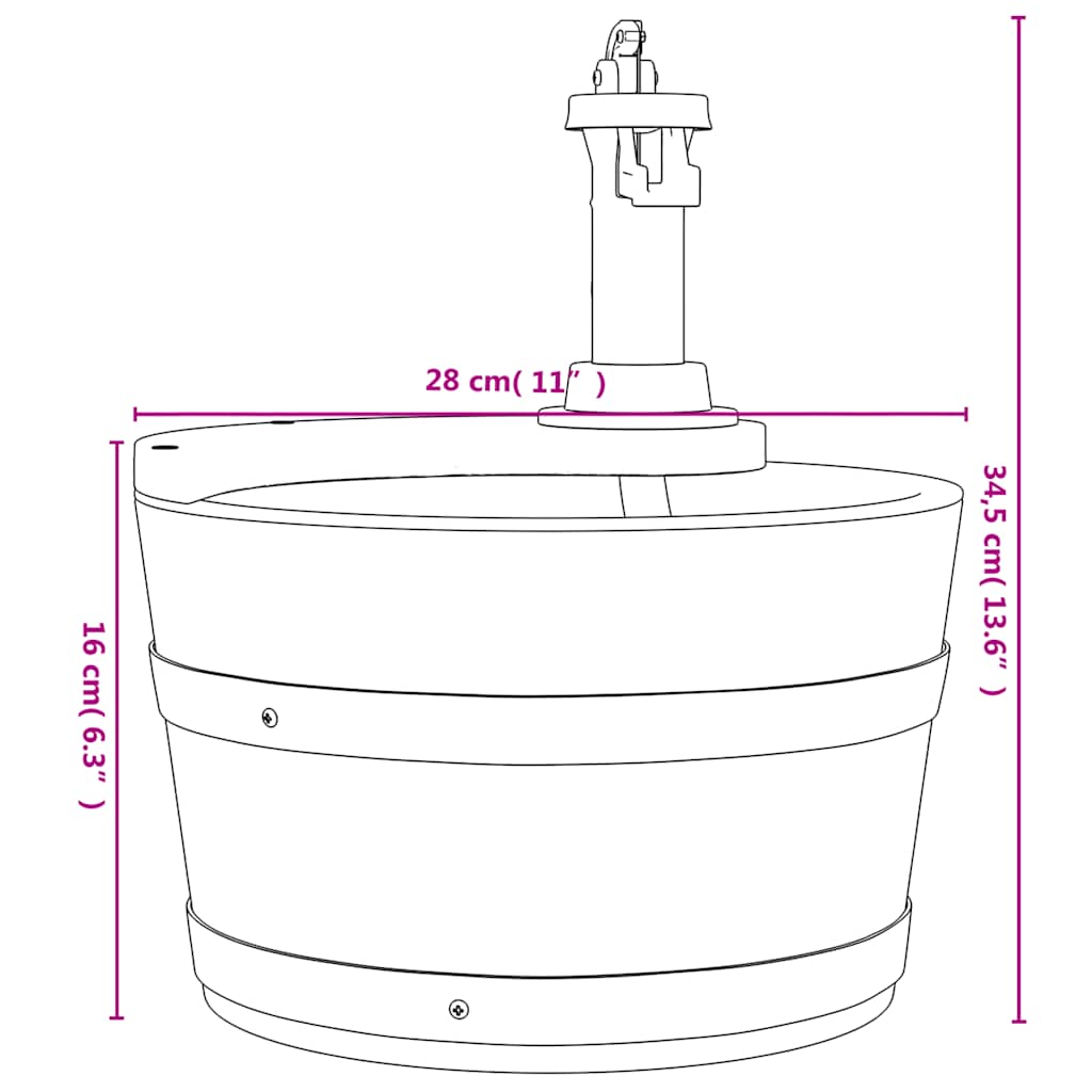 Vannfontene med pumpe 28x28x34,5 cm heltre gran vidaXL