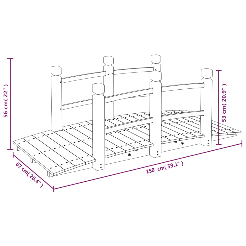 Hagebro med rekkverk 150x67x56cm heltre gran
