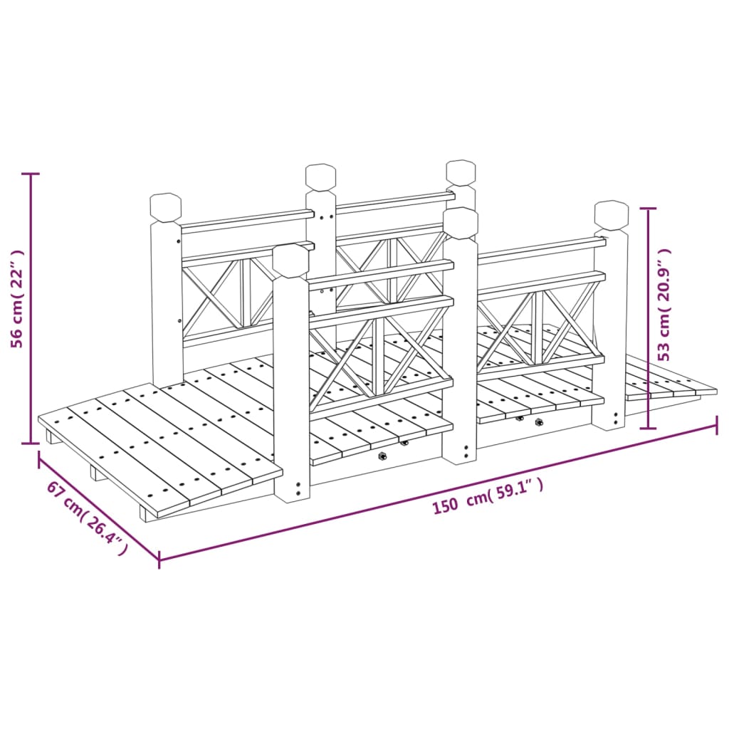 Hagebro med rekkverk 150x67x56cm heltre gran