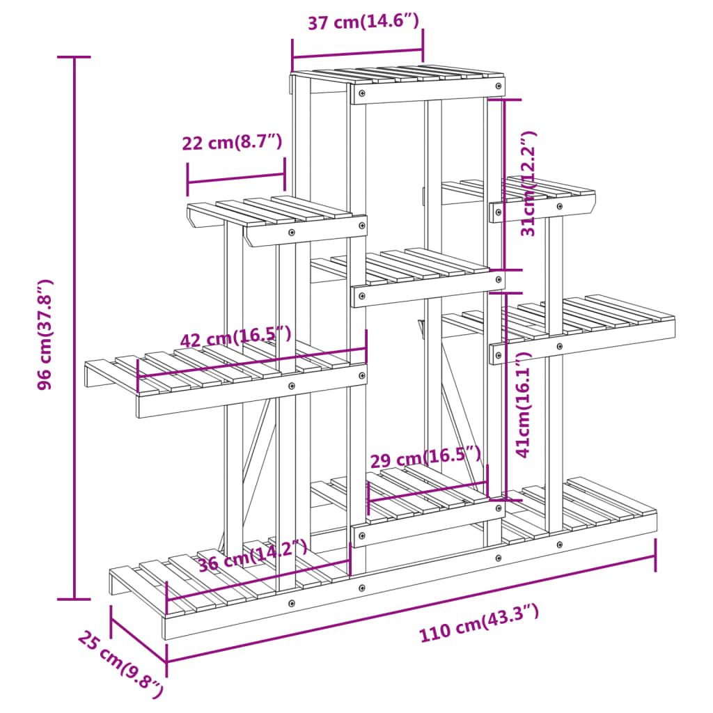 Blomsterstativ 110x25x96 cm heltre gran