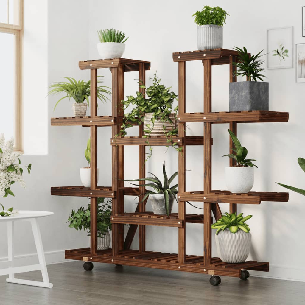 Blomsterstativ med hjul 110x25x115 cm heltre gran