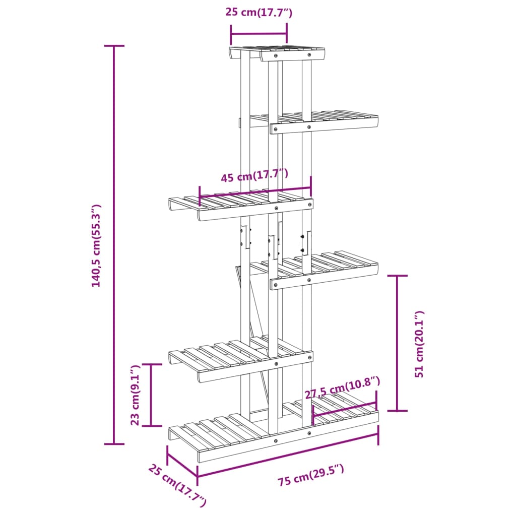 Blomsterstativ 75x25x140,5 cm heltre gran