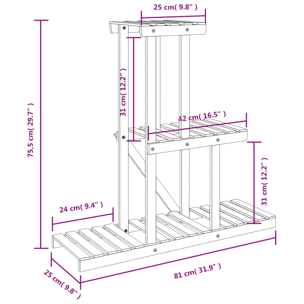 Blomsterstativ 81x25x75,5 cm heltre gran