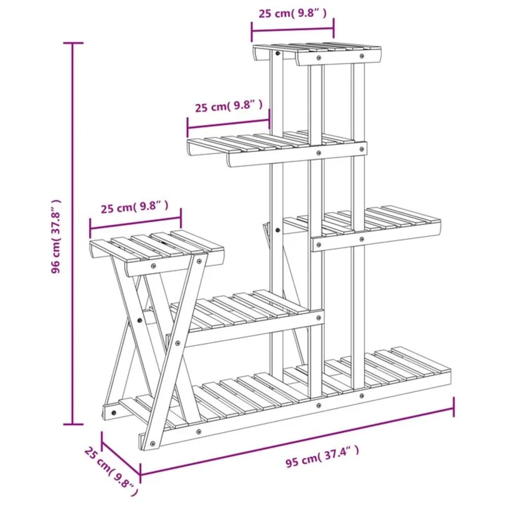 Blomsterstativ 110x25x96 cm heltre gran
