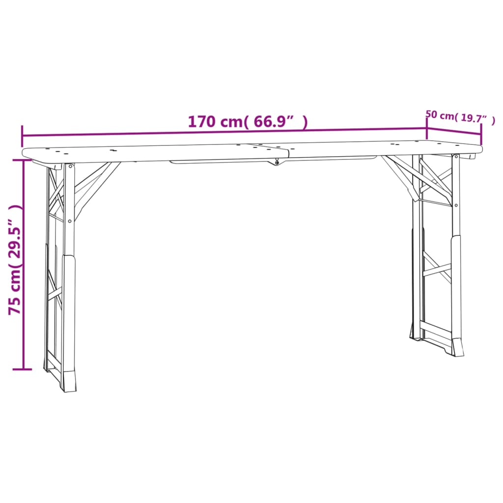 Sammenleggbart ølbord 170x50x75/105 cm heltre gran vidaXL