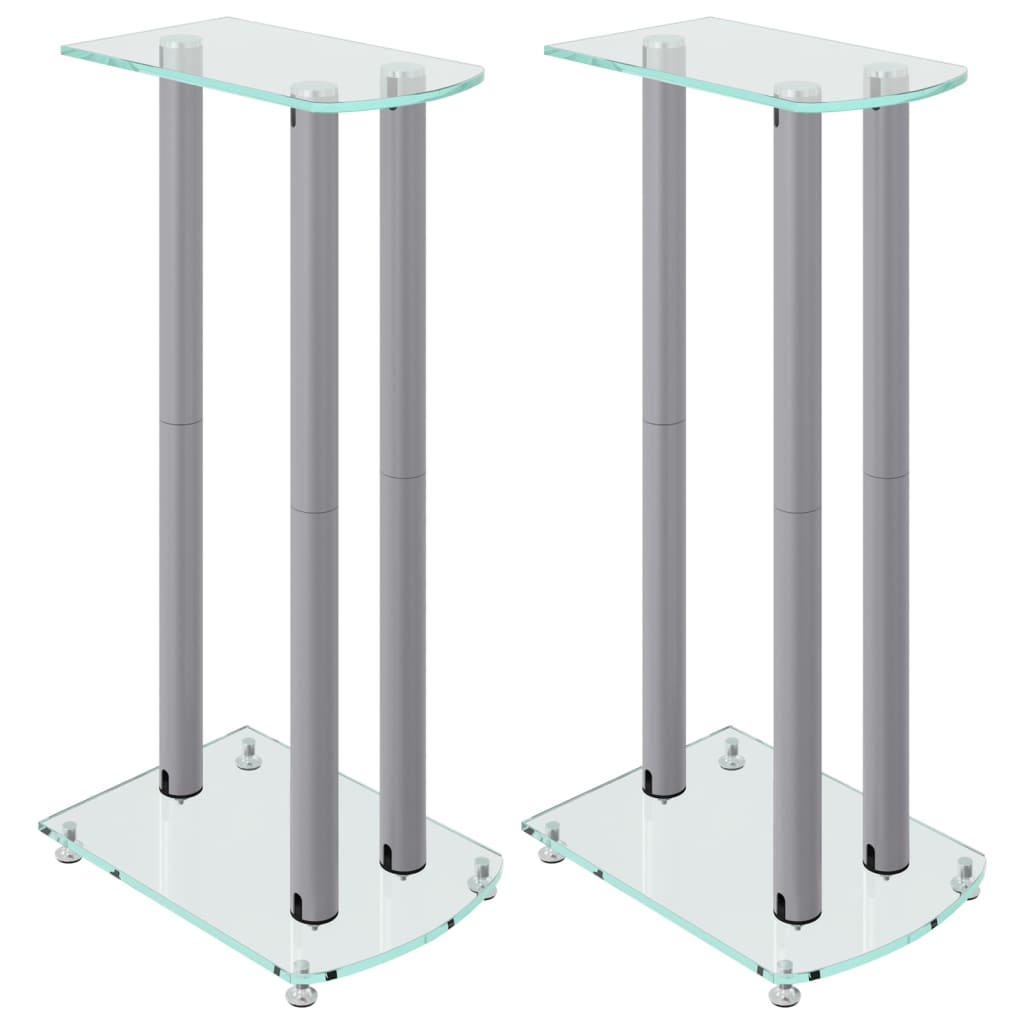 Høyttalerstativer 2 stk sølv herdet glass 3 søyledesign