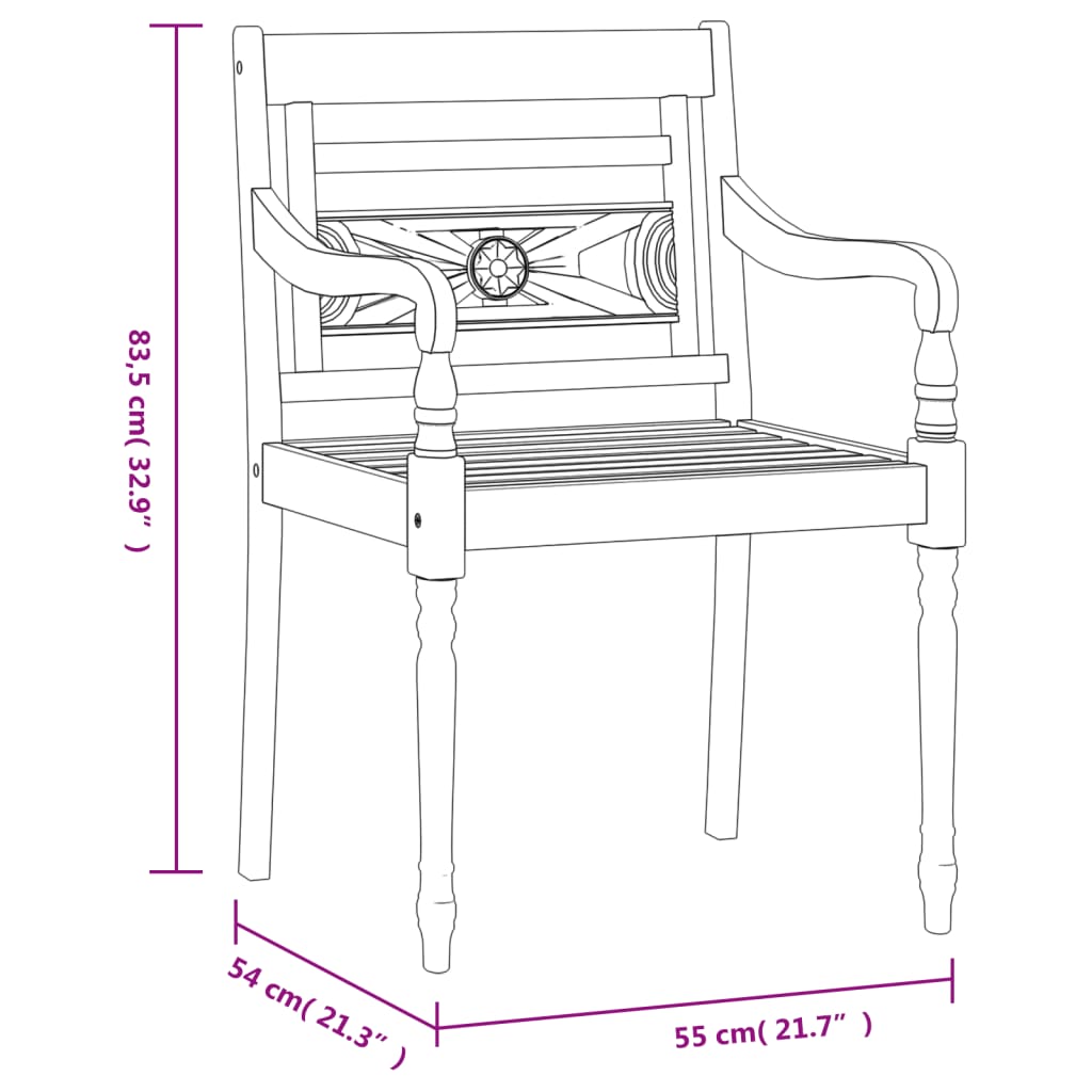 Bataviastoler 6 stk hvitvasket heltre teak