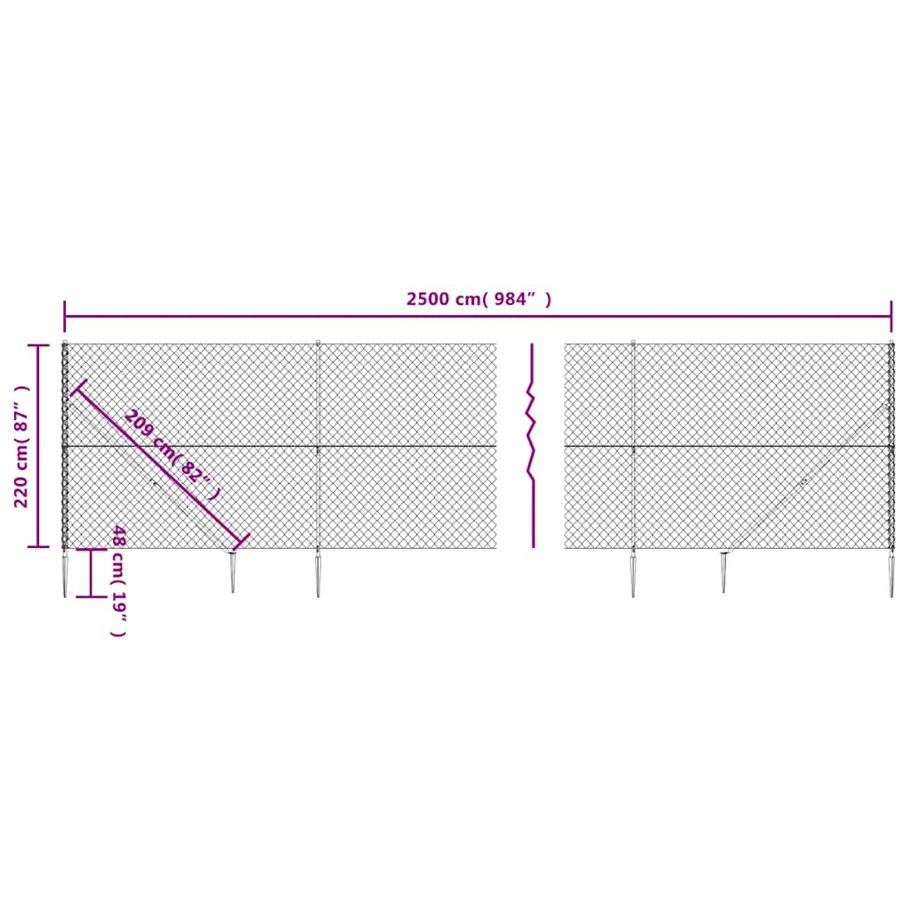 Nettinggjerde med stolpespyd 2,2x25 m antrasitt vidaXL