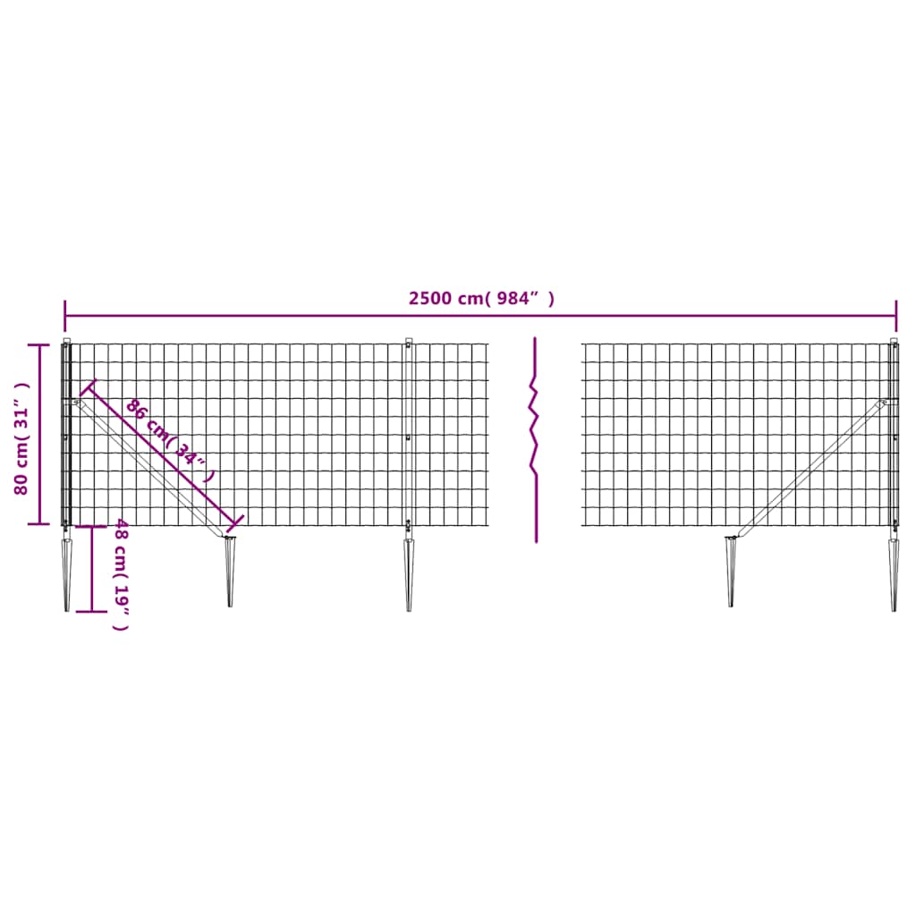 Nettinggjerde med stolpespyd grønn 0,8x25 m